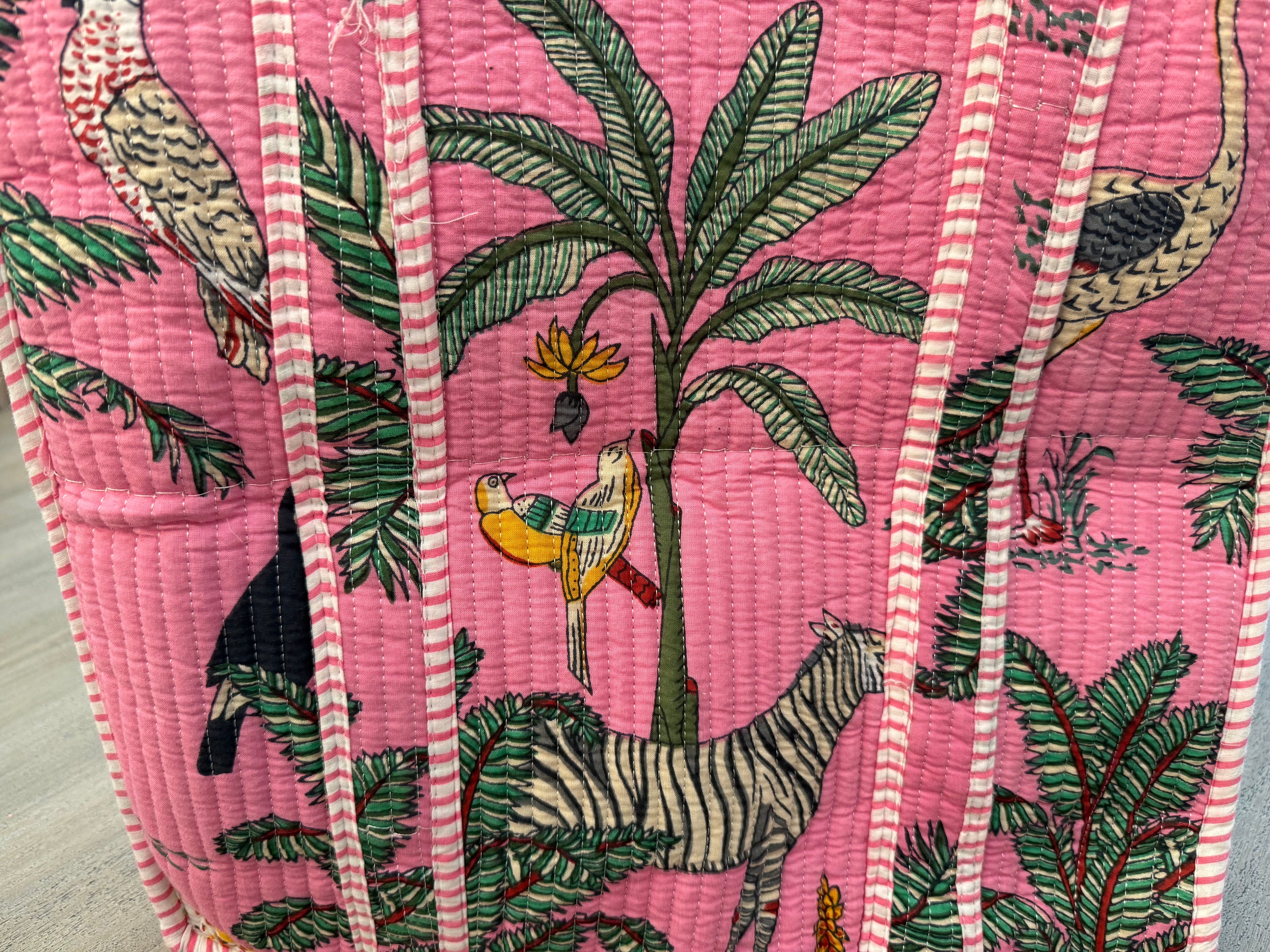 Palm Trees, Zebras and Leopards on Pink Quilted Bag