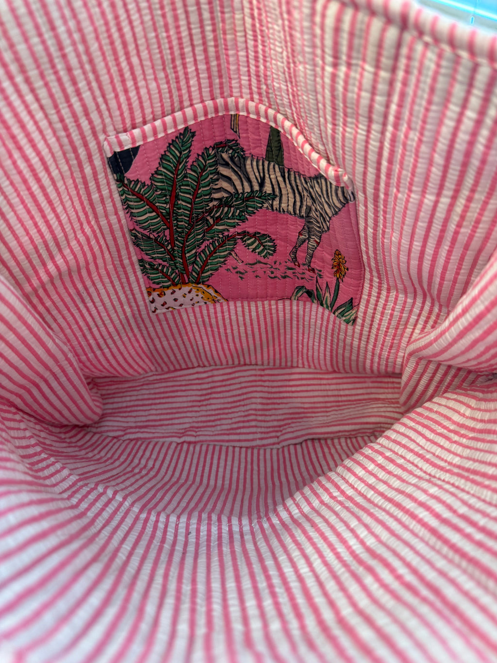 Palm Trees, Zebras and Leopards on Pink Quilted Bag